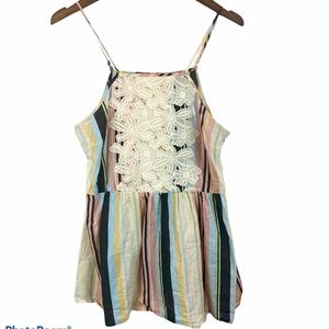 Xhilaration Babydoll Boho Linen Top Crochet Large